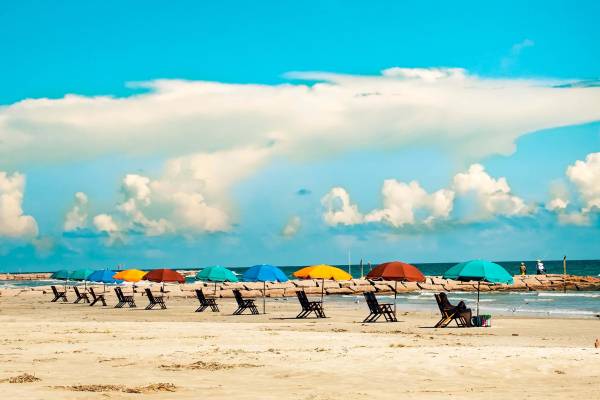 Chairs on a beach in Sea Isle, Galveston.